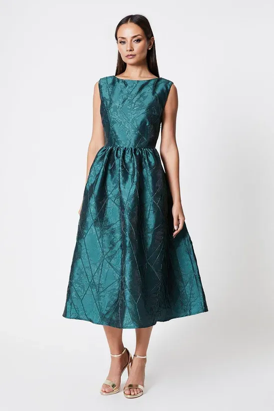 A-Line Sleeveless Jacquard Midi Dress Wedding Guest Dresses Cocktail Dresses