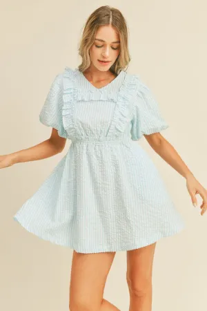 Aqua Striped Mini Dress With Ruffle Detail