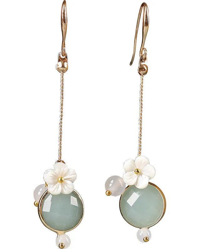 Art Light Green Agate Shell Flower Coloured Glaze Floral Drop Earrings LY2016