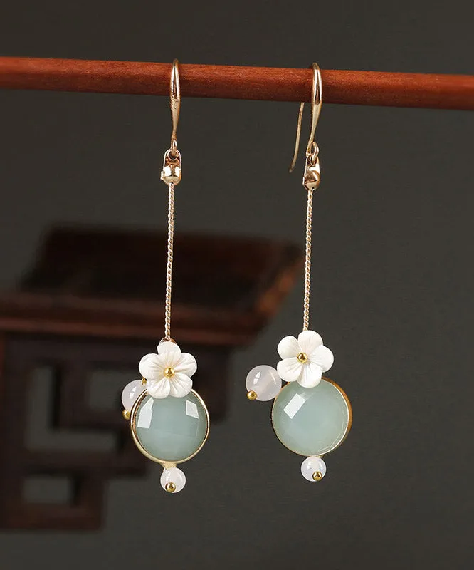 Art Light Green Agate Shell Flower Coloured Glaze Floral Drop Earrings LY2016