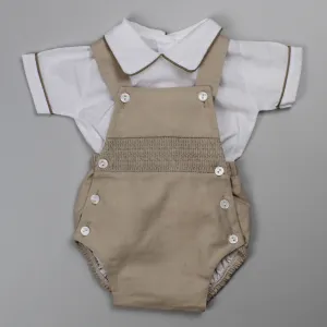 Baby Boys Smocked Romper and Shirt - Beige