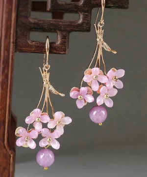 Beautiful Light Purple Copper Overgild Flower Drop Earrings LY2015