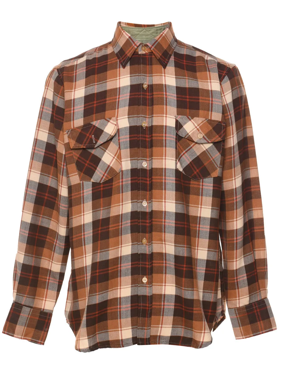 Brown, White & Orange Flannel Checked Shirt - M