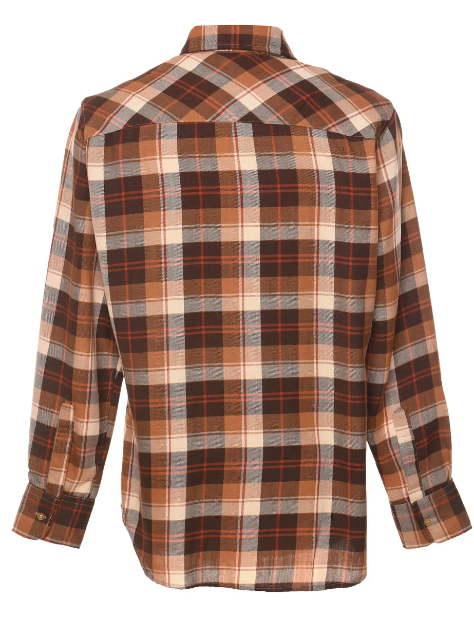 Brown, White & Orange Flannel Checked Shirt - M