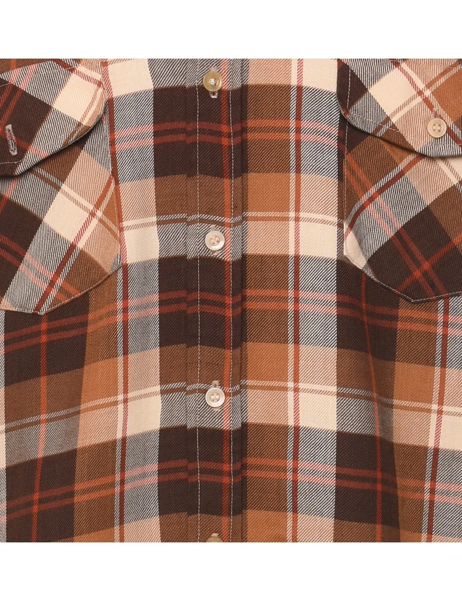 Brown, White & Orange Flannel Checked Shirt - M