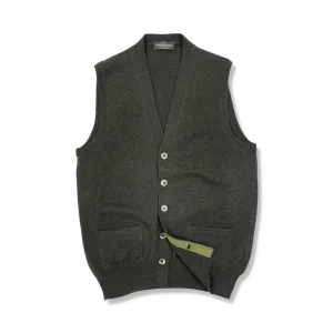 Cashmere Sleeveless Cardigan in Forest Green