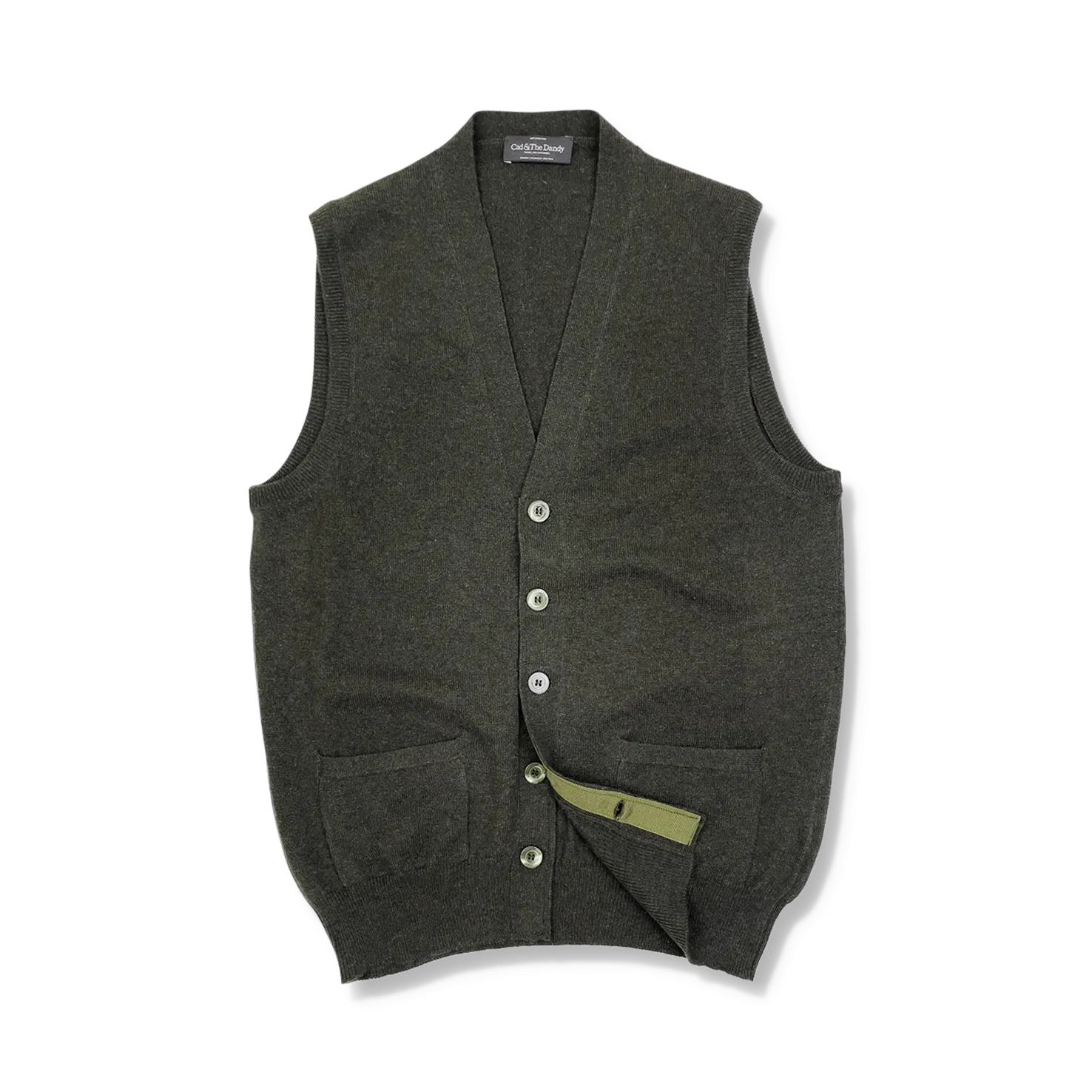 Cashmere Sleeveless Cardigan in Forest Green