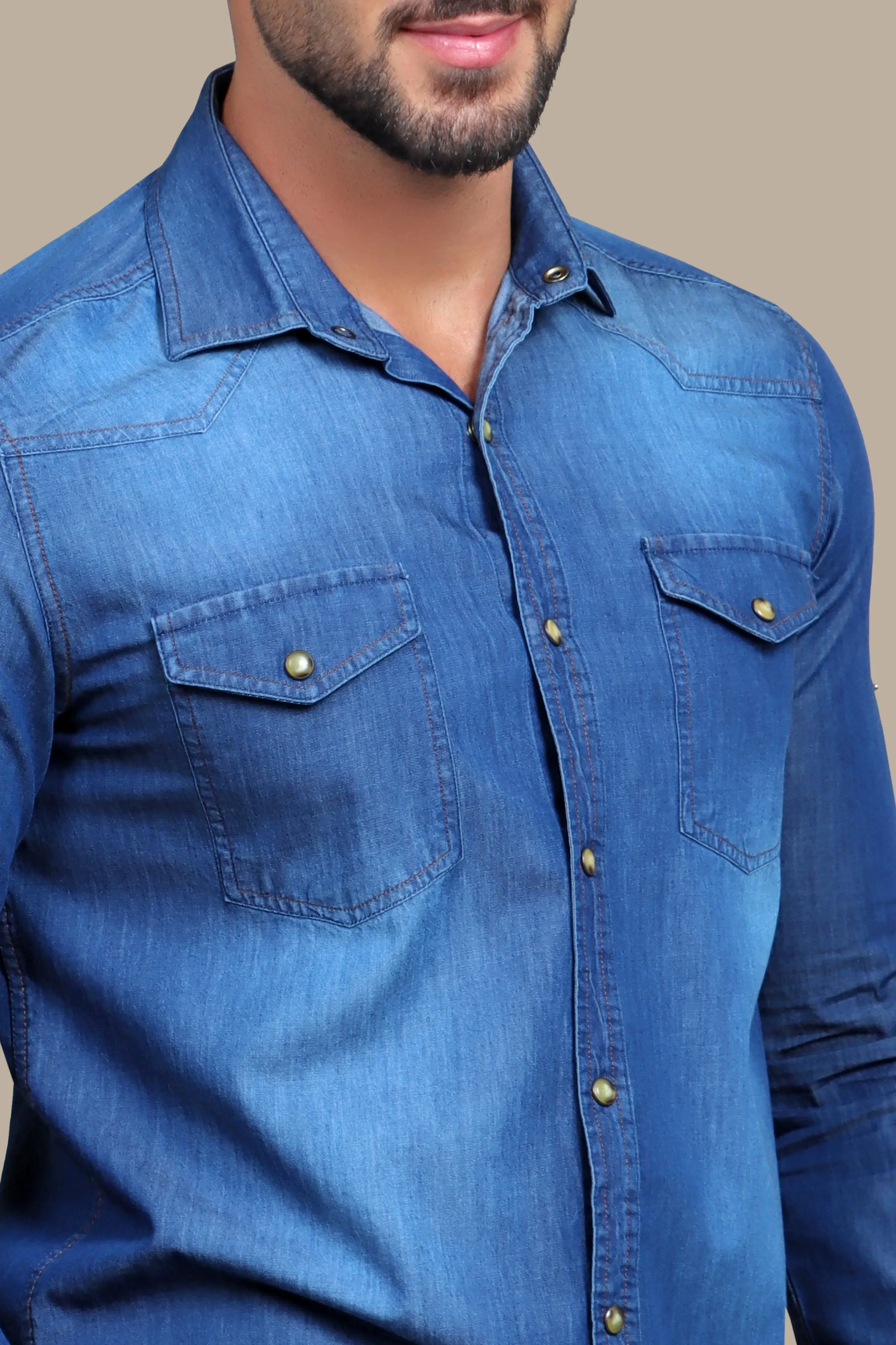 Classic Blue Denim Shirt with Flap Pockets