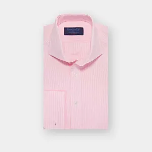 Classic Fit Pink Fine Bengal Stripe Cotton Poplin Shirt with Cut-away Collar & Double Cuff