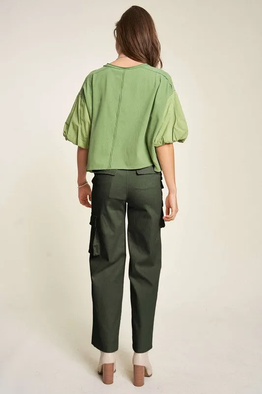 Davi & Dani Flap Pocket Mid Rise Cargo Pants