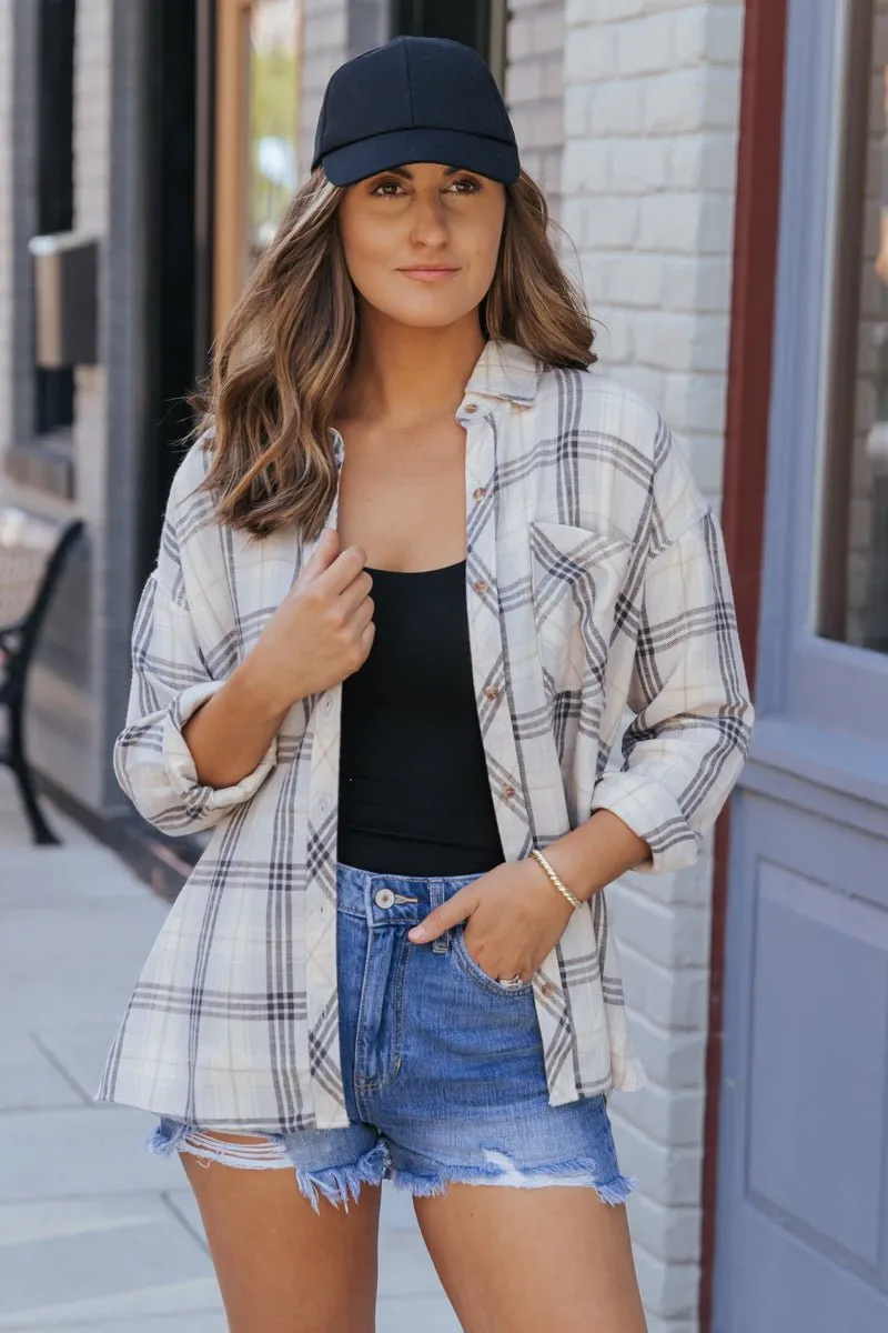 Grey Plaid Button Down Shirt - FINAL SALE