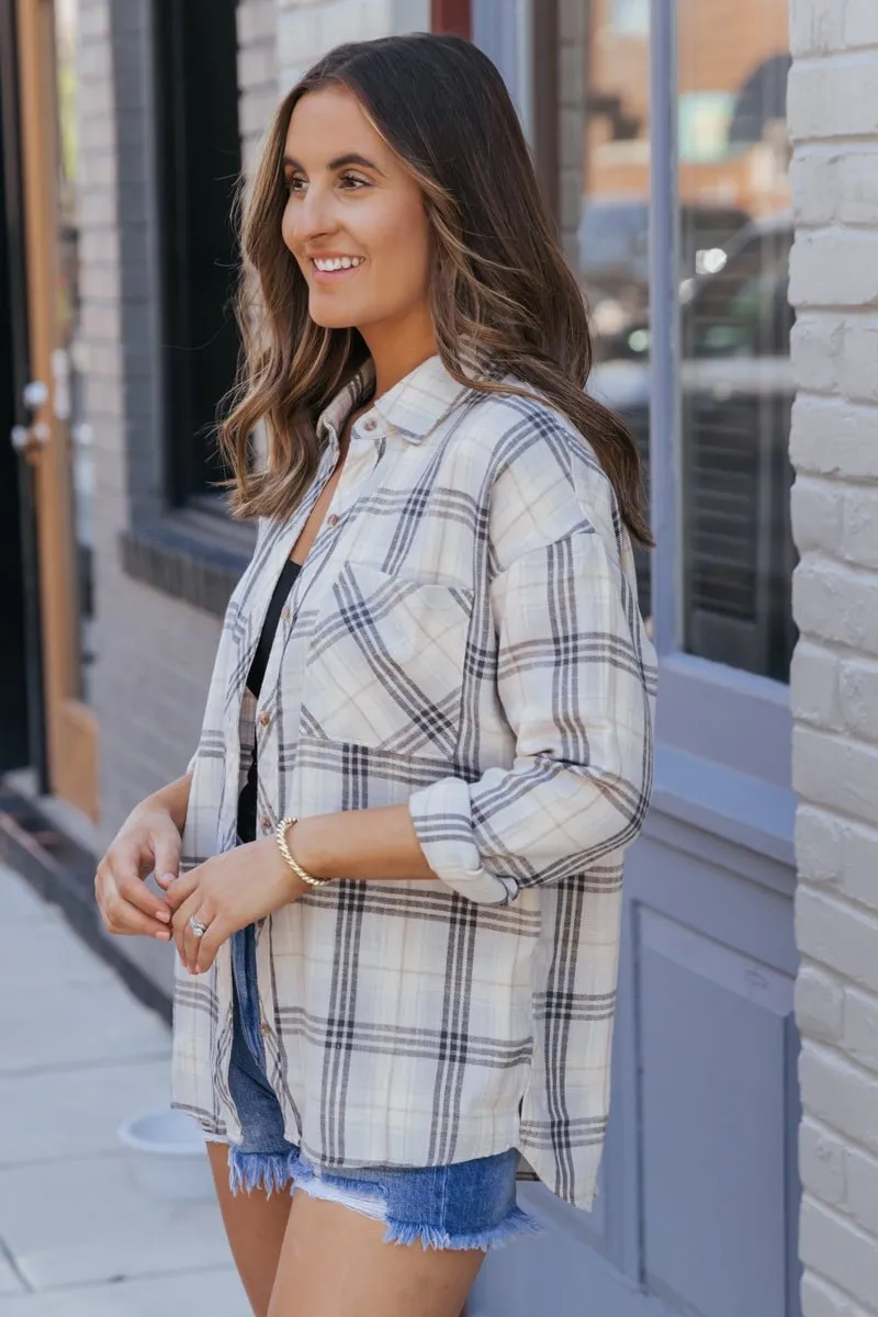 Grey Plaid Button Down Shirt - FINAL SALE