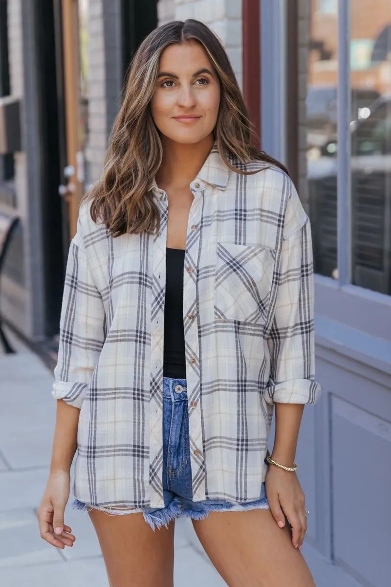 Grey Plaid Button Down Shirt - FINAL SALE