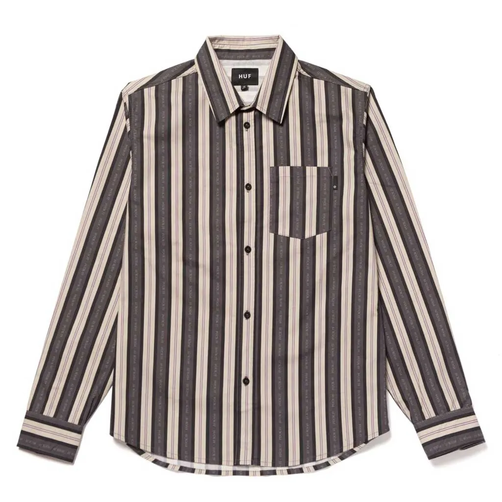 Huf Fuck It Stripe L/S Woven - Stone