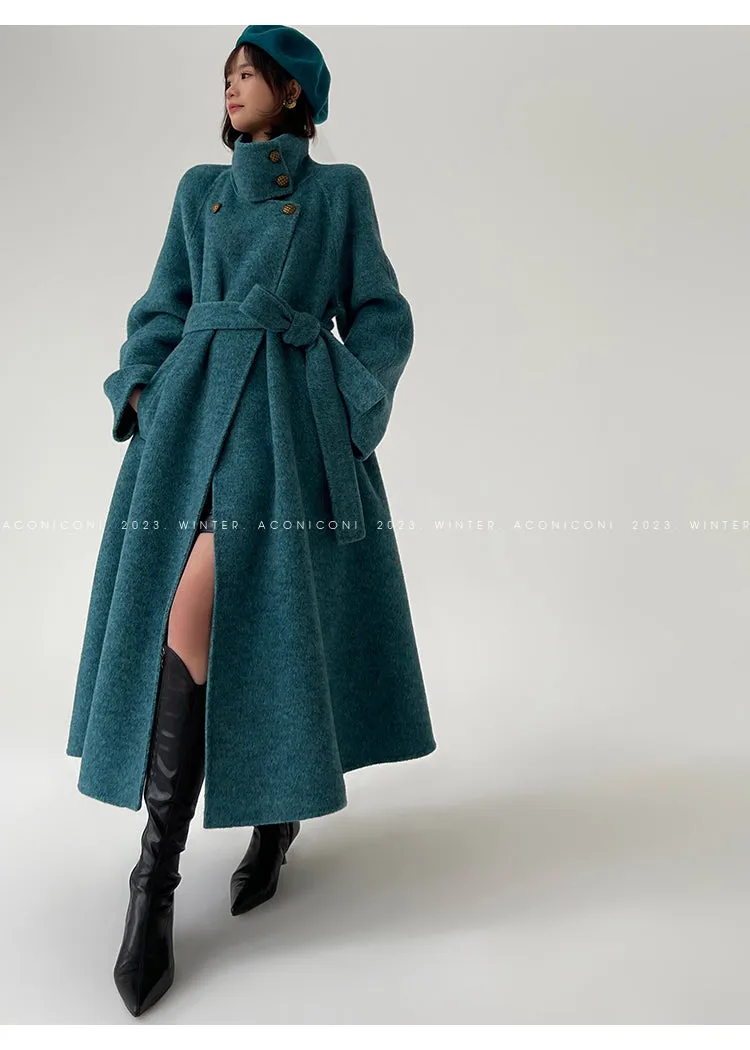 Ink teal blue wool coat and cape jacket - Blue Island