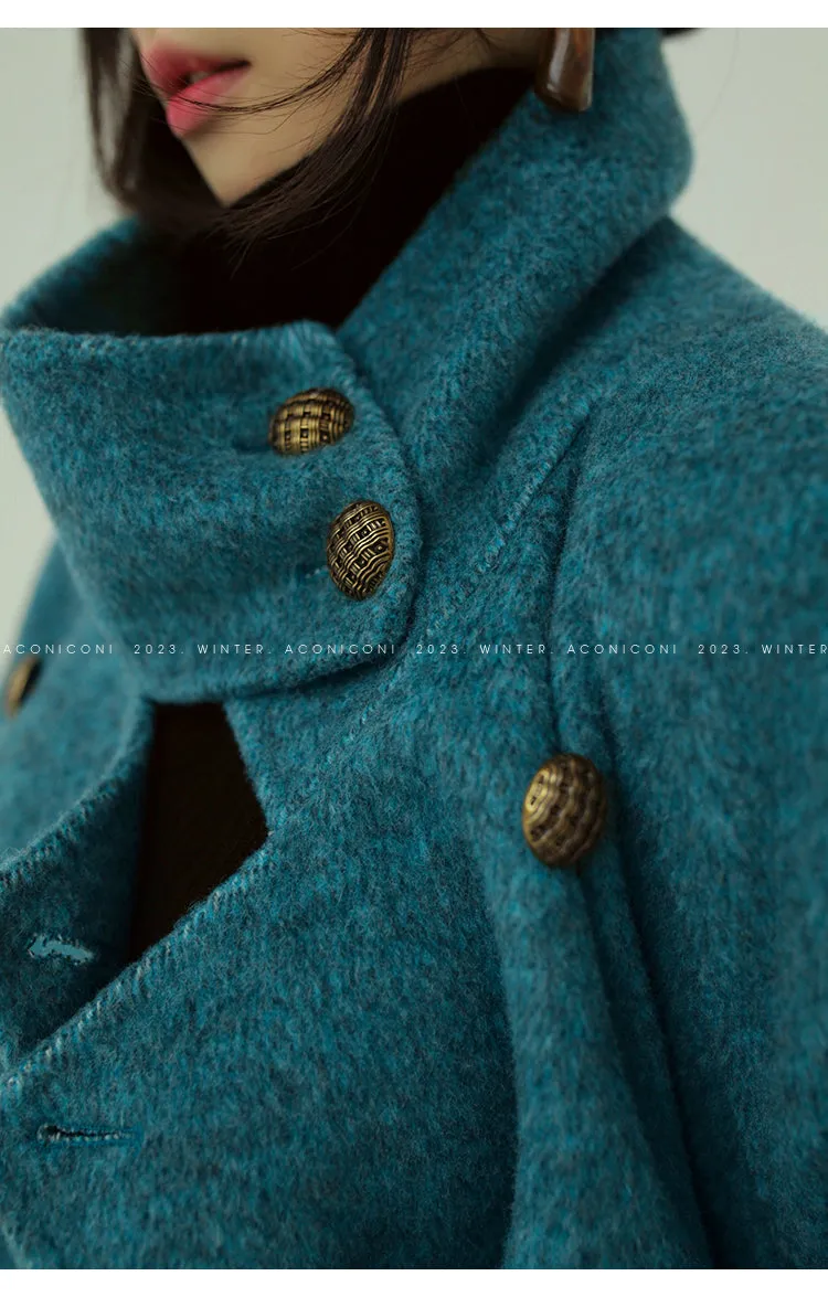 Ink teal blue wool coat and cape jacket - Blue Island