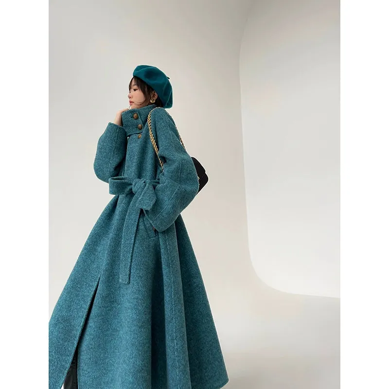 Ink teal blue wool coat and cape jacket - Blue Island