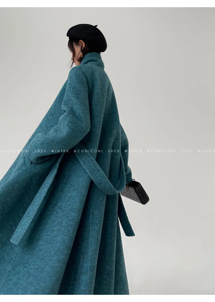 Ink teal blue wool coat and cape jacket - Blue Island