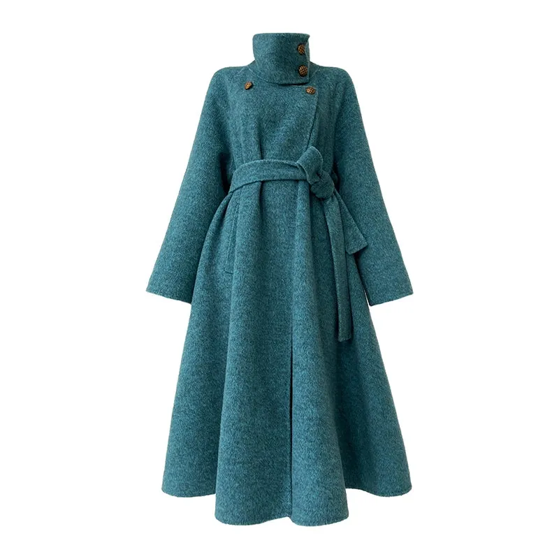 Ink teal blue wool coat and cape jacket - Blue Island