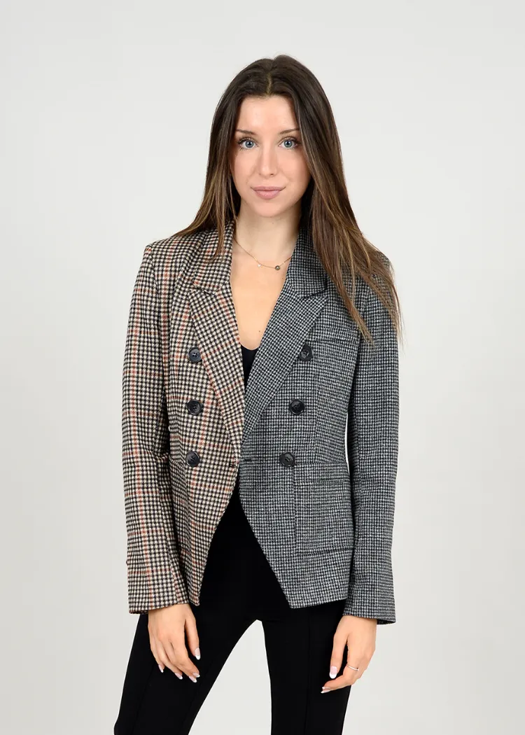 Jeanne Mixed Media Double Breasted Blazer - Tan ***FINAL SALE***