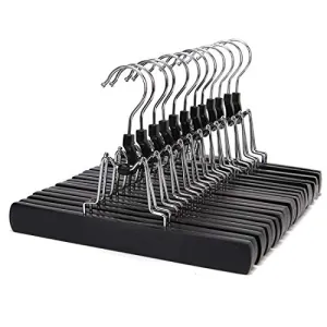 JS HANGER Skirt Hangers Non-Slip Wooden Collection Slack Hangers, Black Finish, 12-Pack