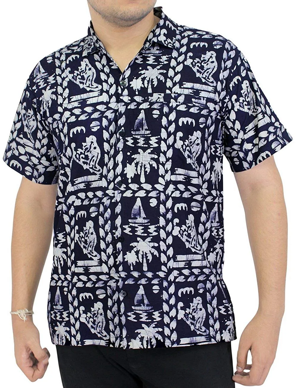 LA LEELA Shirt Casual Button Down Short Sleeve Beach Shirt Men Aloha Pocket 28