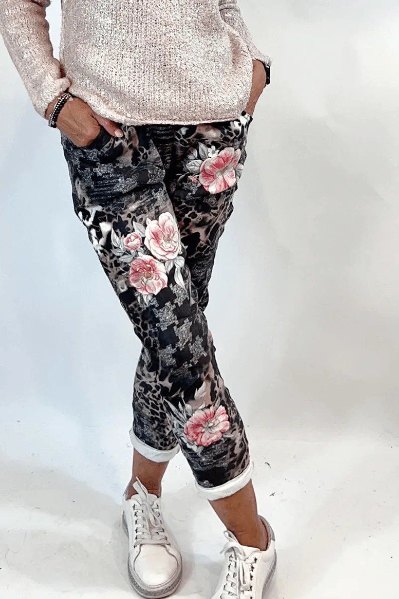 La Strada Jogger Stretch Pink Animal Pant