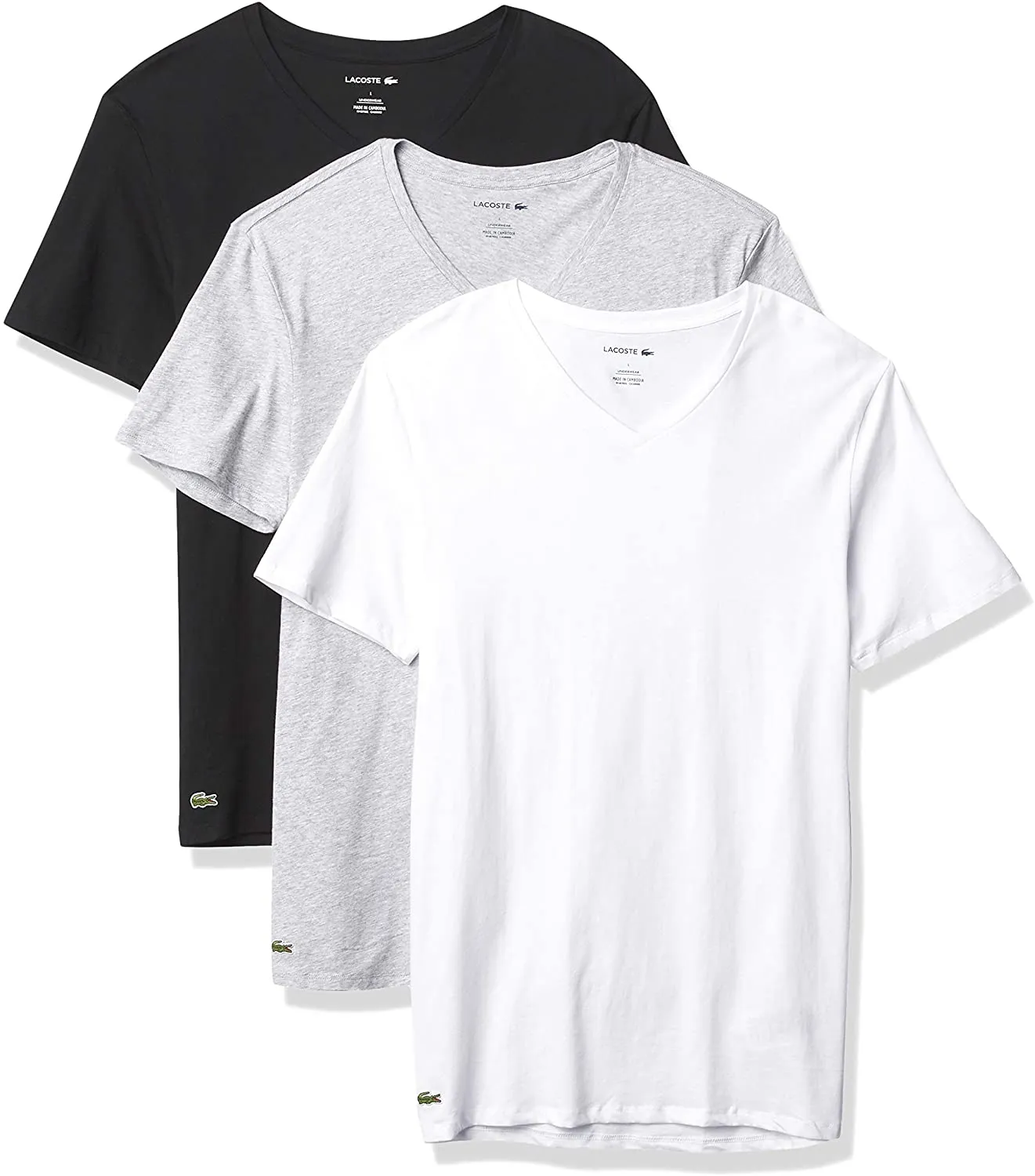 Lacoste Underwear Men's Essentials 3-Pack 100% Cotton Slim Fit V-Neck T-Shirts