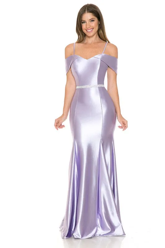 Light Purple Off Shoulder Godet Embellished Casino Formal Dress