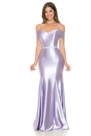 Light Purple Off Shoulder Godet Embellished Casino Formal Dress