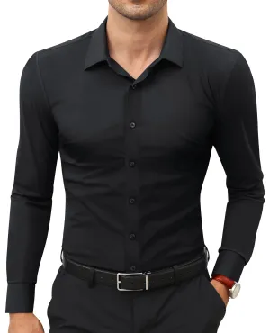 Lion Nardo Slim Fit Black Dress Shirts for Men Wrinkle Free Mens Dress Shirts Long Sleeve Big Muscle Fit Button Up Shirt