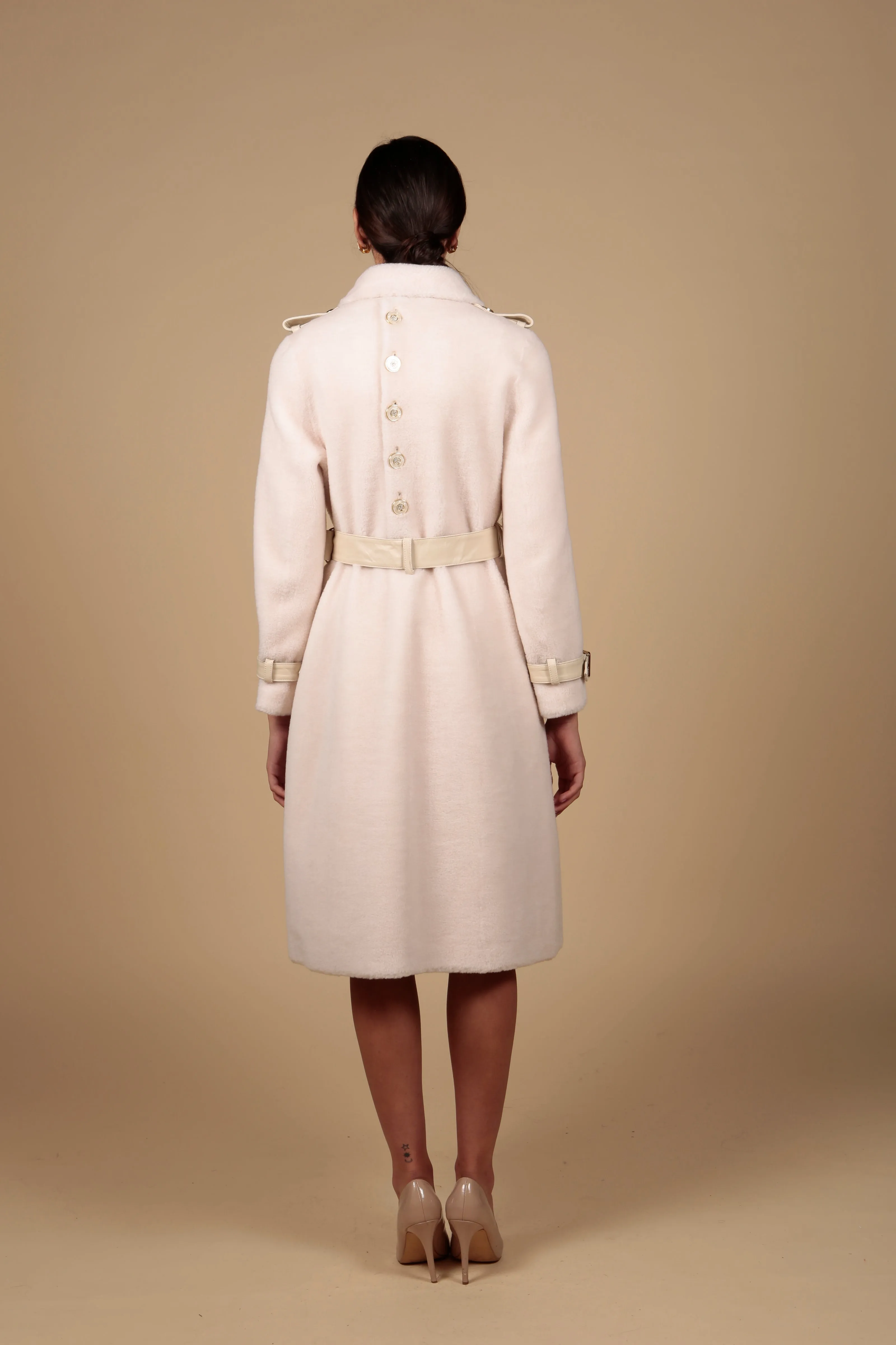 'Loren' Wool Trench Coat in Bianco