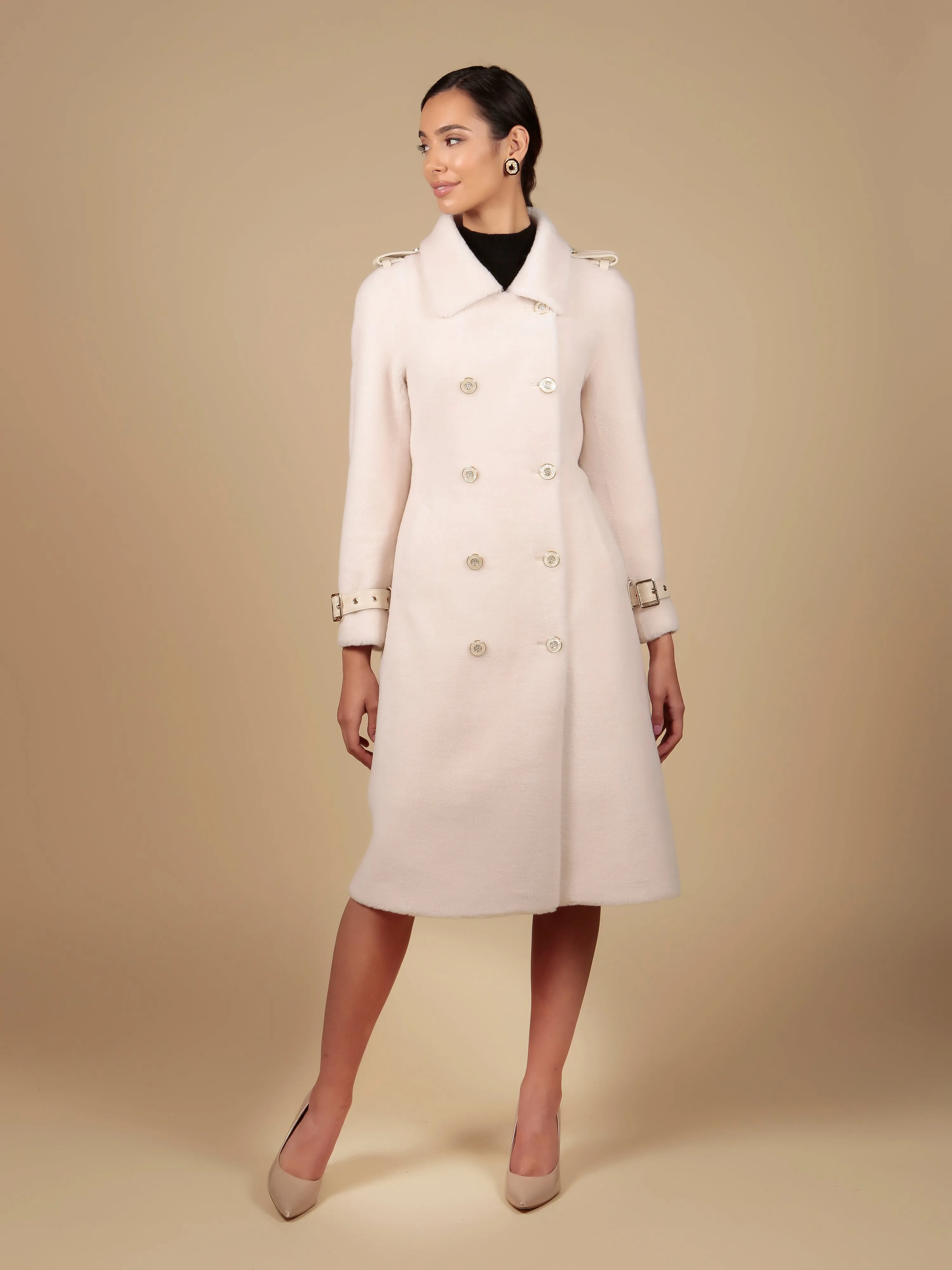 'Loren' Wool Trench Coat in Bianco