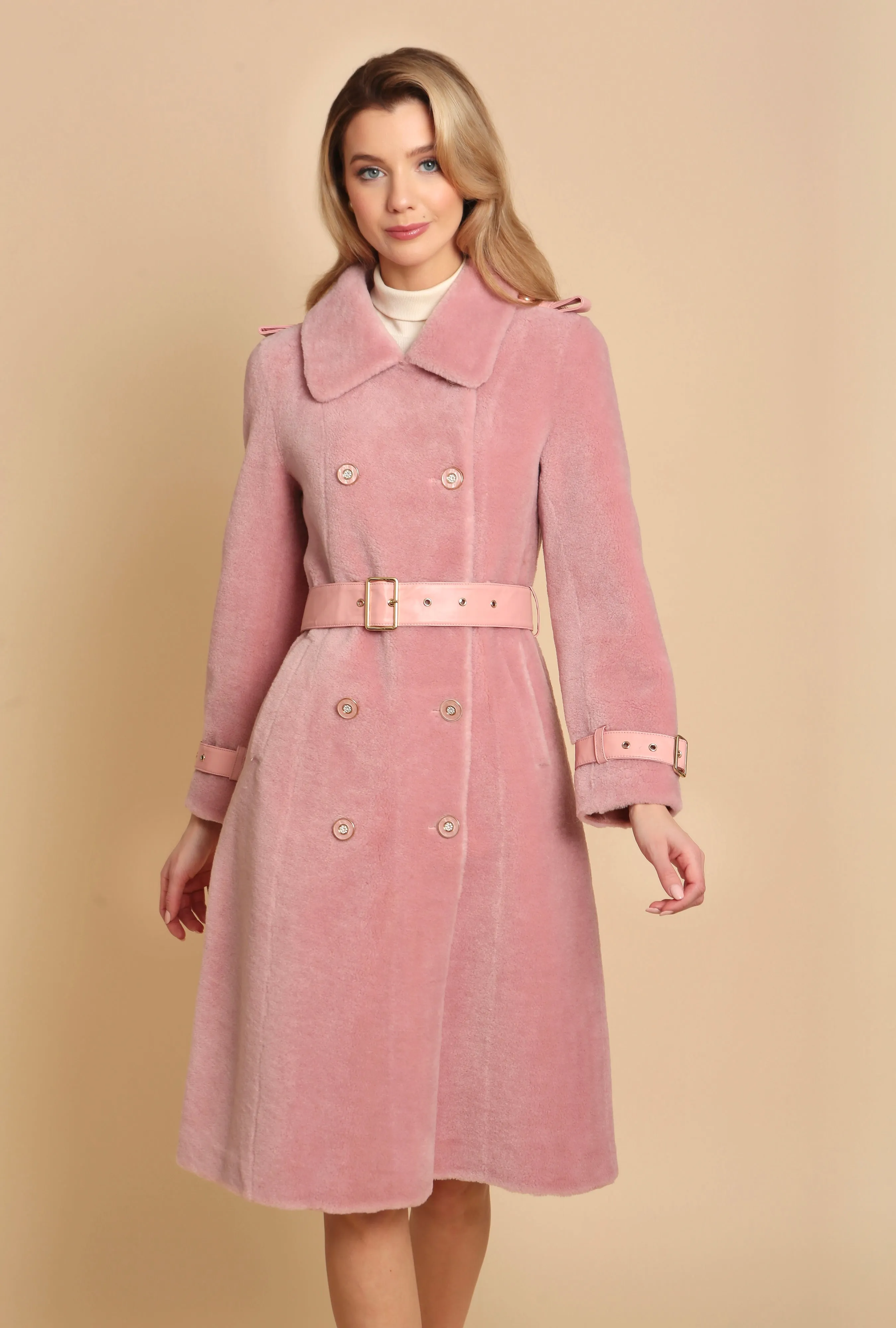 'Loren' Wool Trench Coat in Rosa