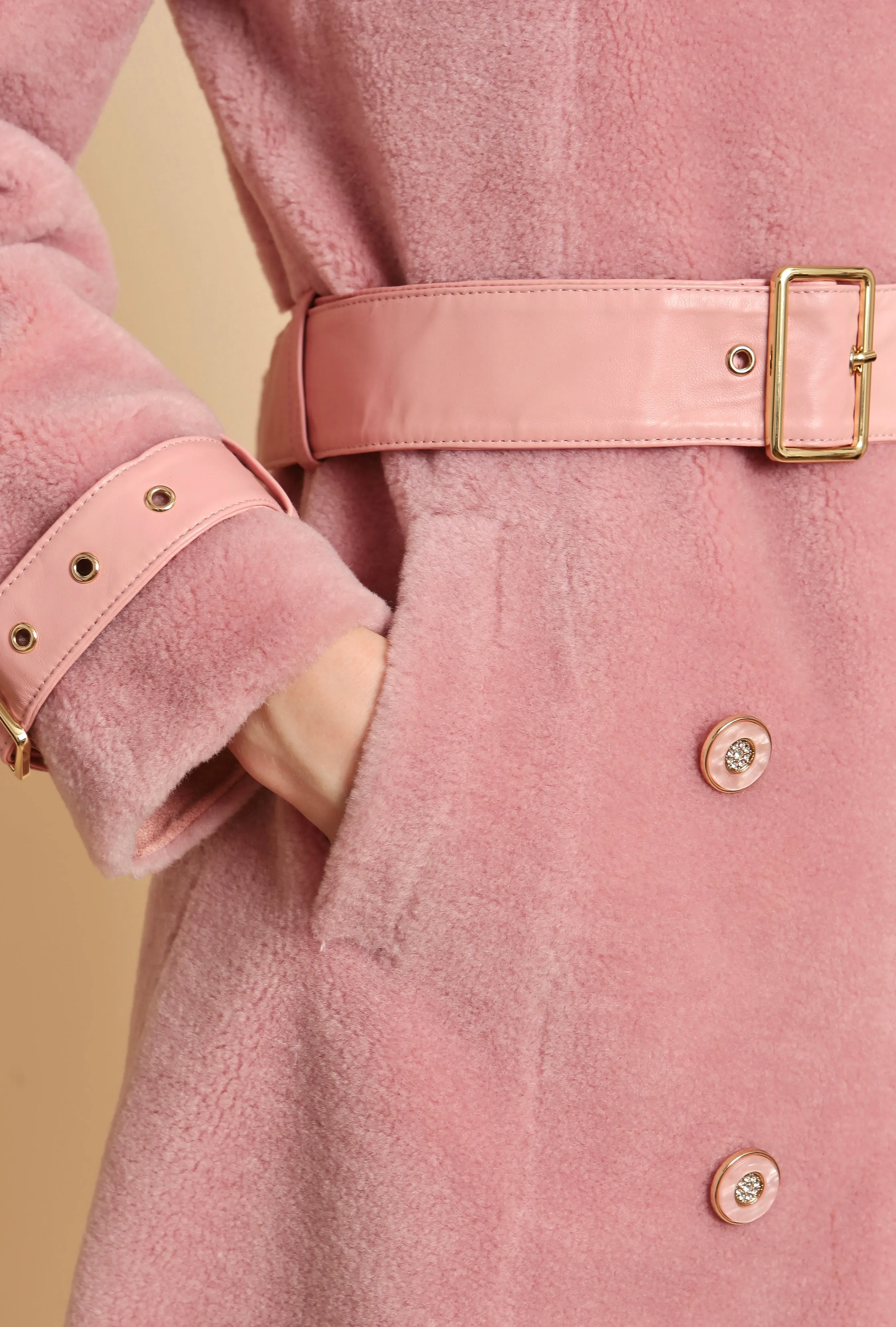 'Loren' Wool Trench Coat in Rosa