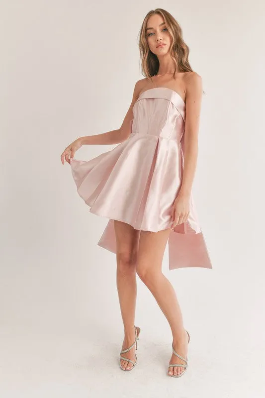 Lt Peach Back Ribbon Detailed Tube Mini Dress