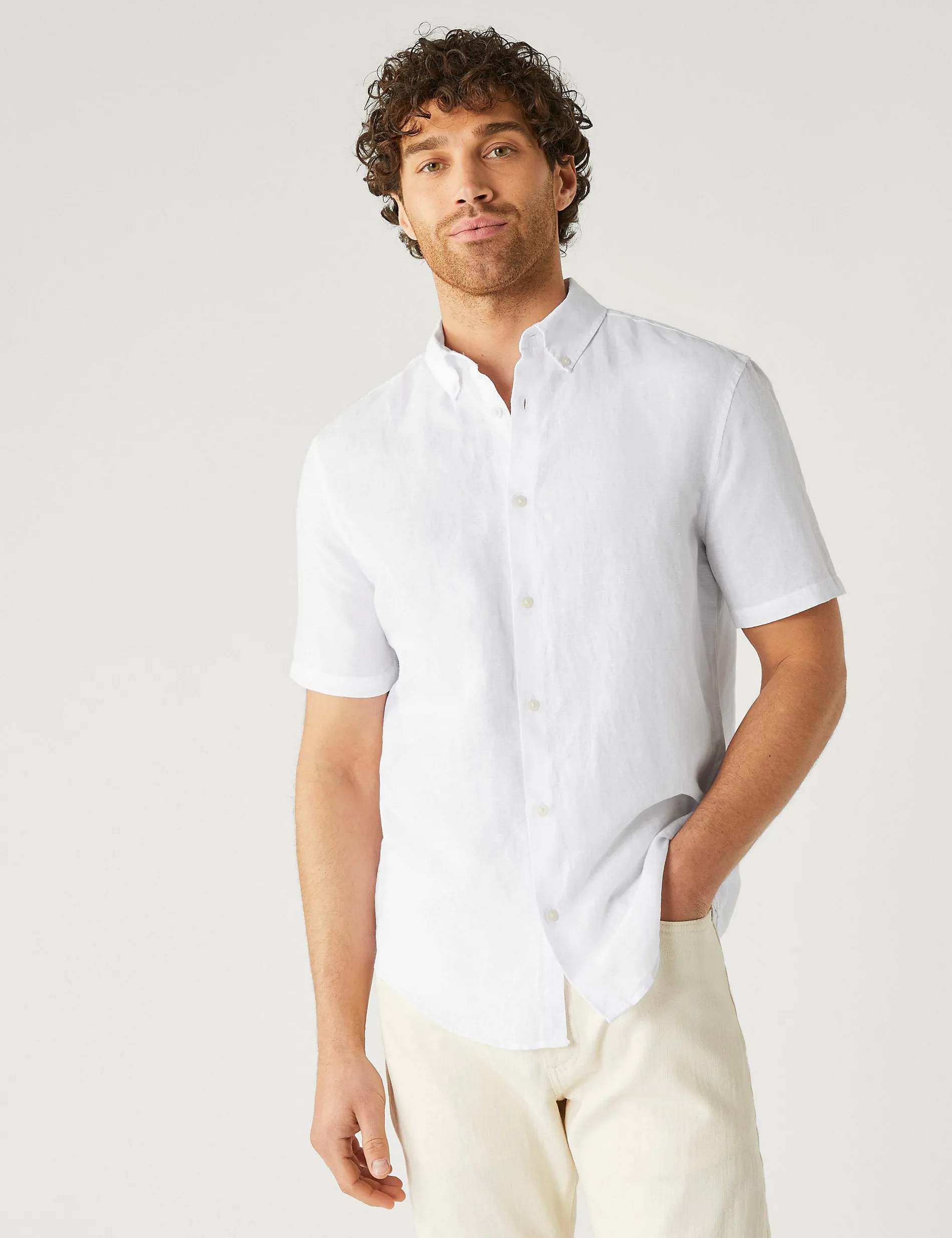 Marks & Spencer Easy Iron Linen Shirt, white