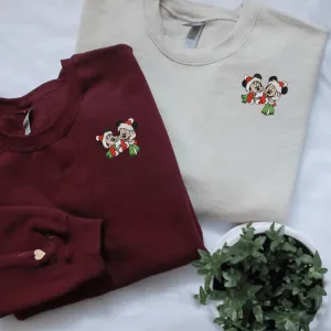 Matching Couple Hoodies - Christmas Cartoon Mouse Custom Embroidered Sweatshirts For Couples