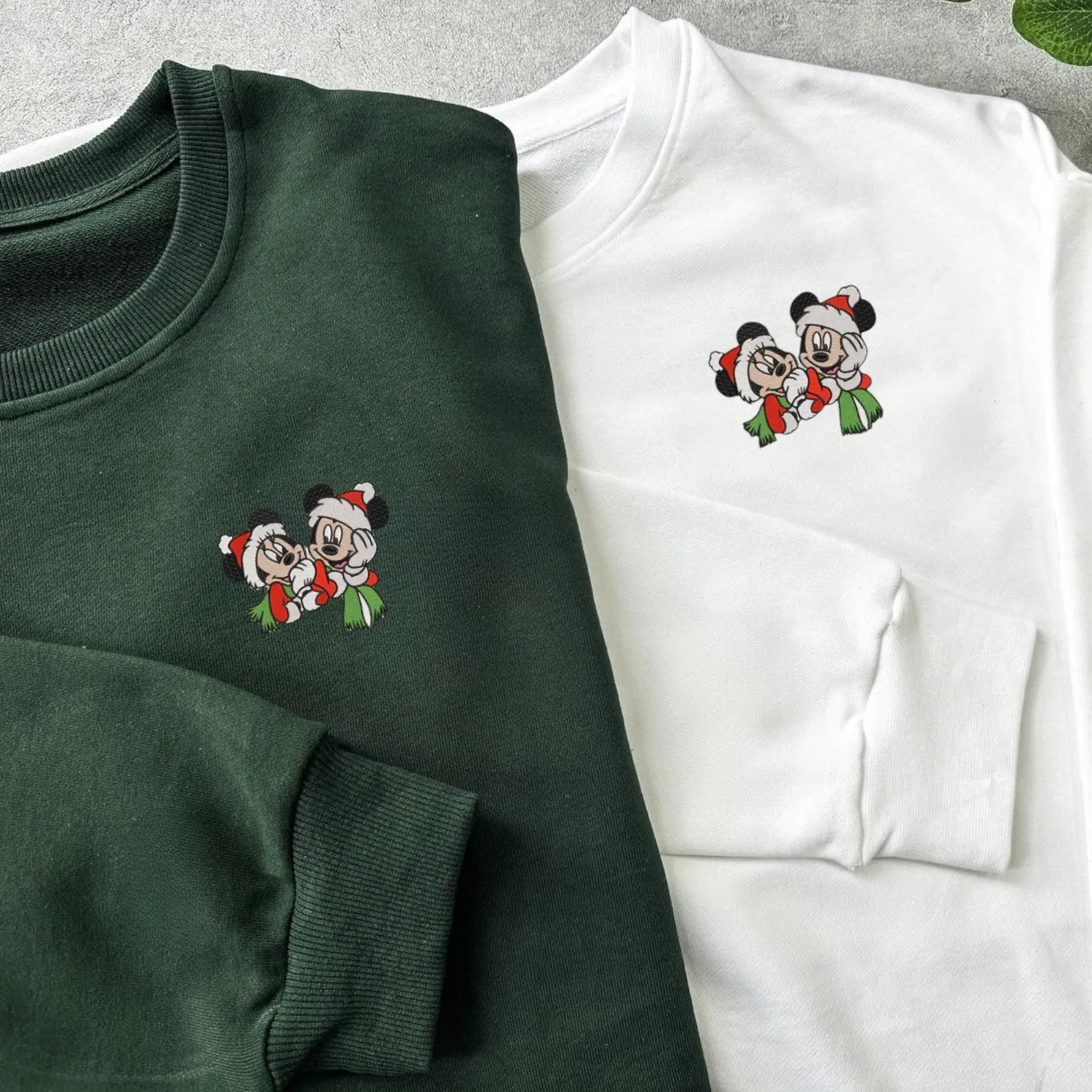 Matching Couple Hoodies - Christmas Cartoon Mouse Custom Embroidered Sweatshirts For Couples