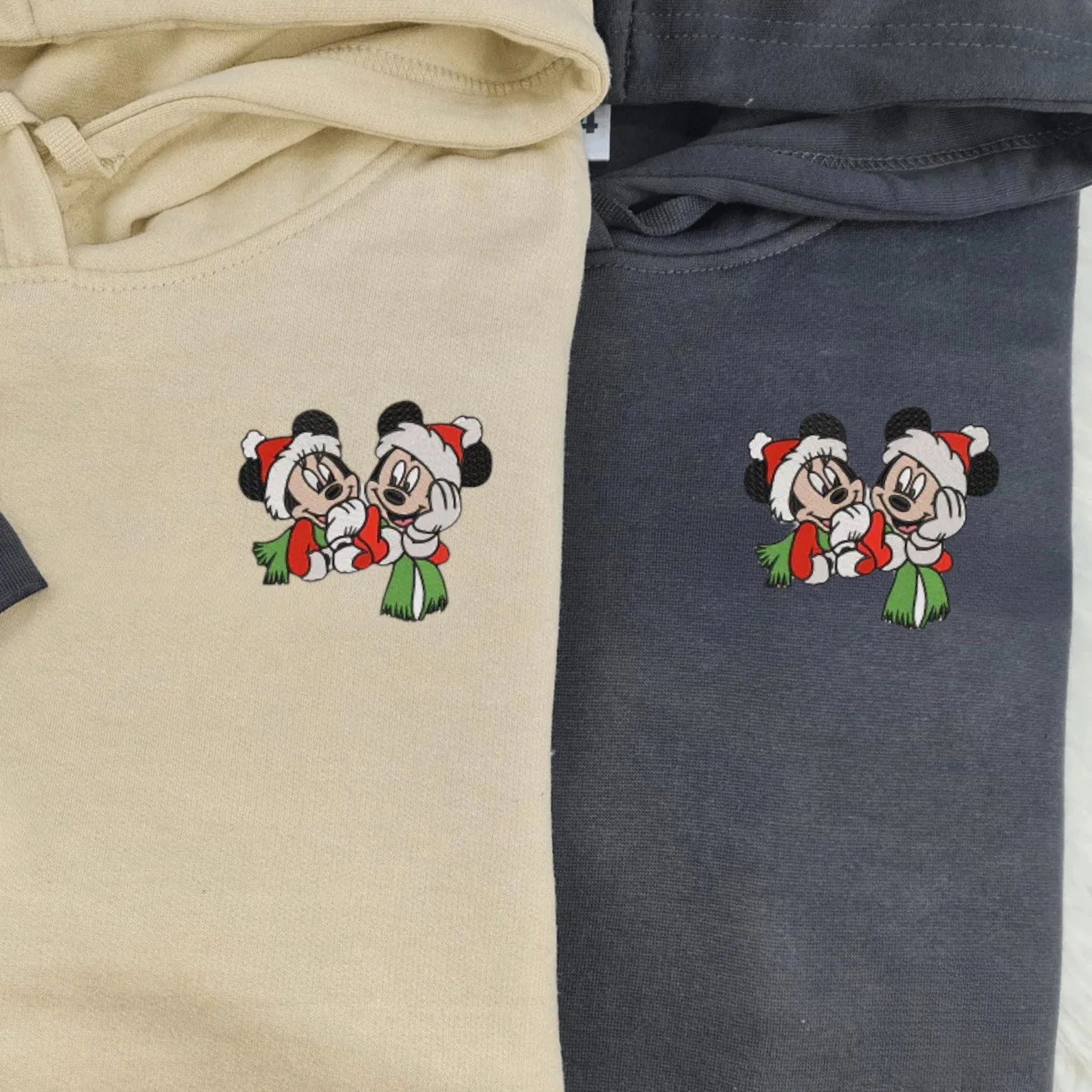 Matching Couple Hoodies - Christmas Cartoon Mouse Custom Embroidered Sweatshirts For Couples