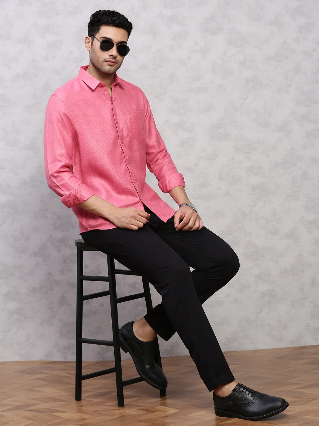 Men Cotton Blend Shirt Dark Pink T7 CG9