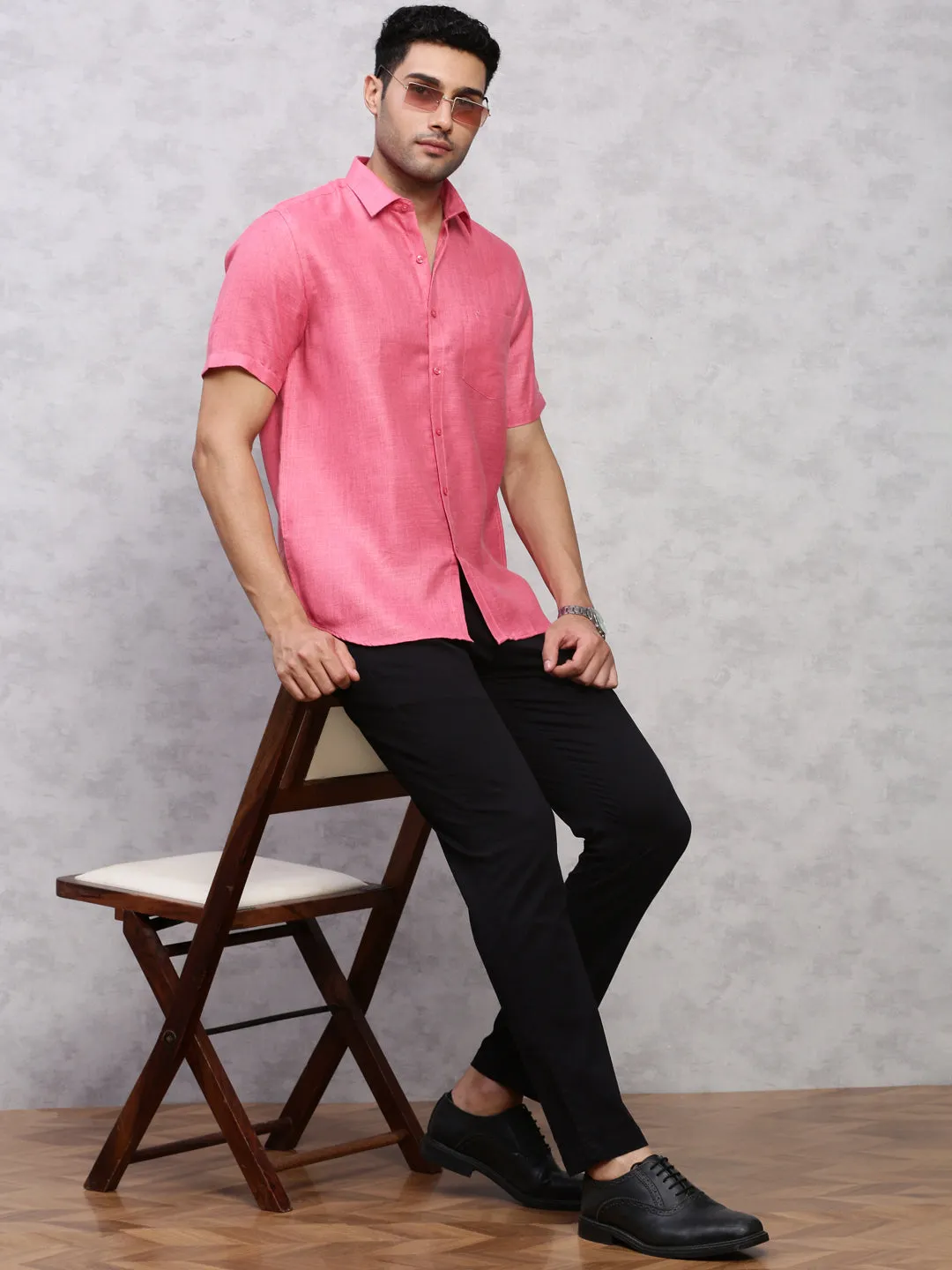 Men Cotton Blend Shirt Dark Pink T7 CG9