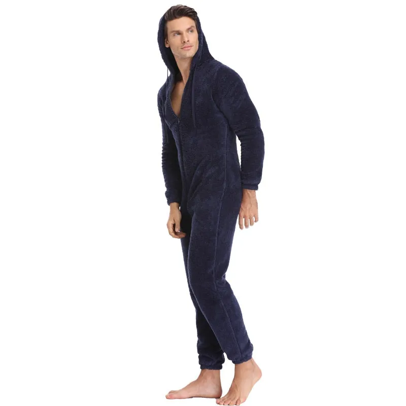 Men Warm Sleep Lounge Adult Sleepwear One Piece Pajamas