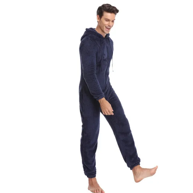 Men Warm Sleep Lounge Adult Sleepwear One Piece Pajamas