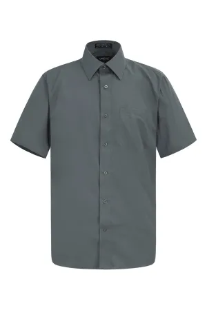 Men's Regular Fit Short Sleeve Solid Color Dress Shirts (Charcoal)