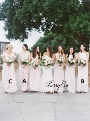 Mismatched Light Blush Pink Chiffon Long Bridesmaid Dresses