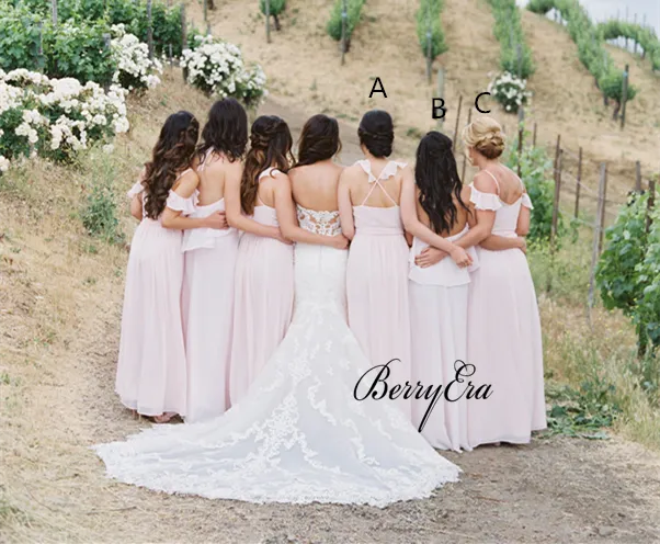 Mismatched Light Blush Pink Chiffon Long Bridesmaid Dresses