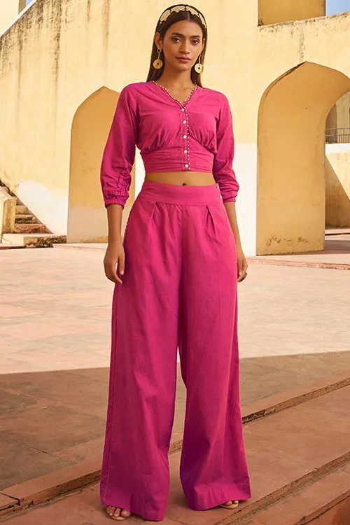 Okhai "Rani" Hand-Embroidered and Beadwork Pure Cotton High-waisted Pants