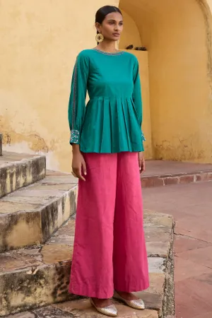 Okhai "Rani" Hand-Embroidered and Beadwork Pure Cotton High-waisted Pants