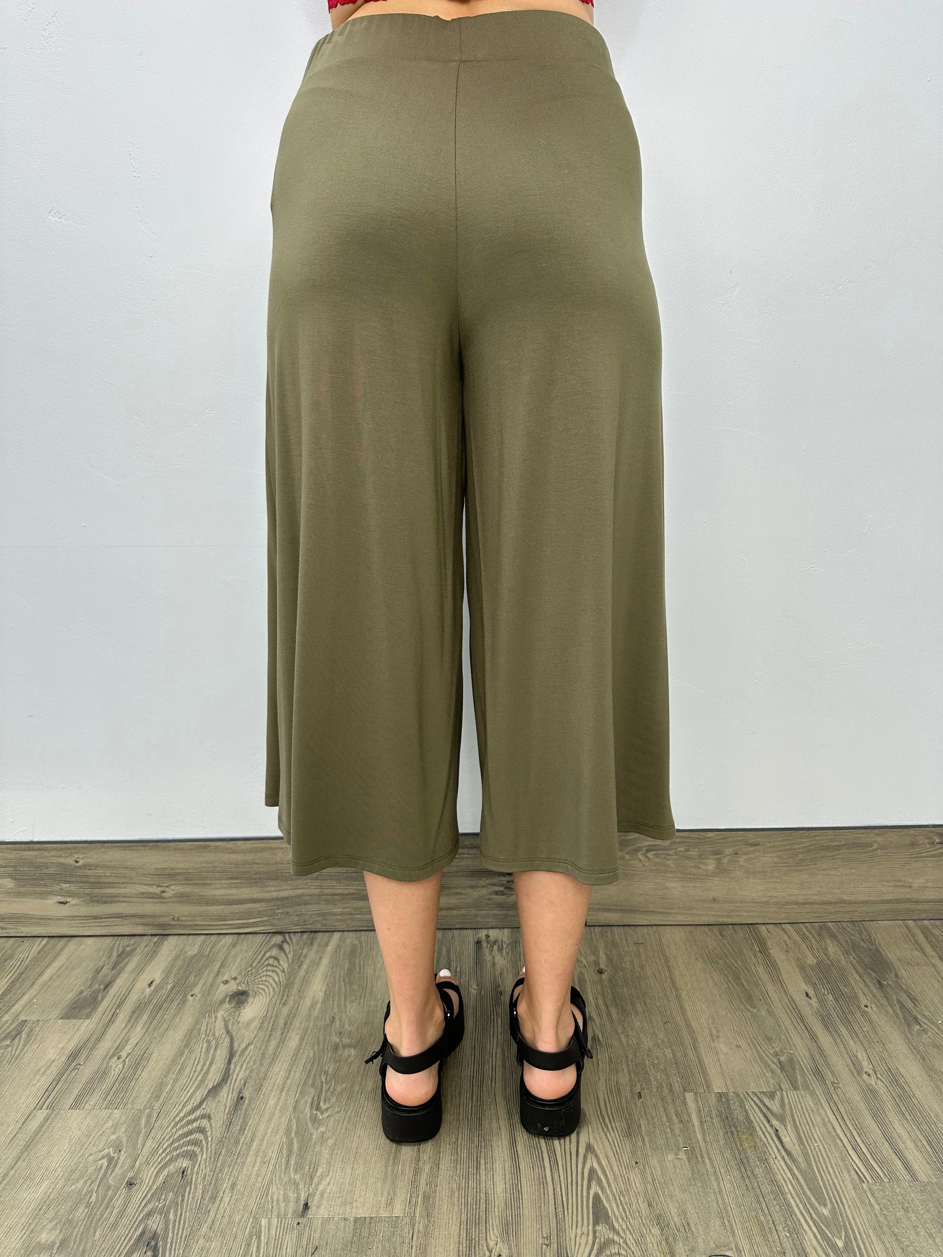 Olive Capri Wide Leg ITY with Pockets